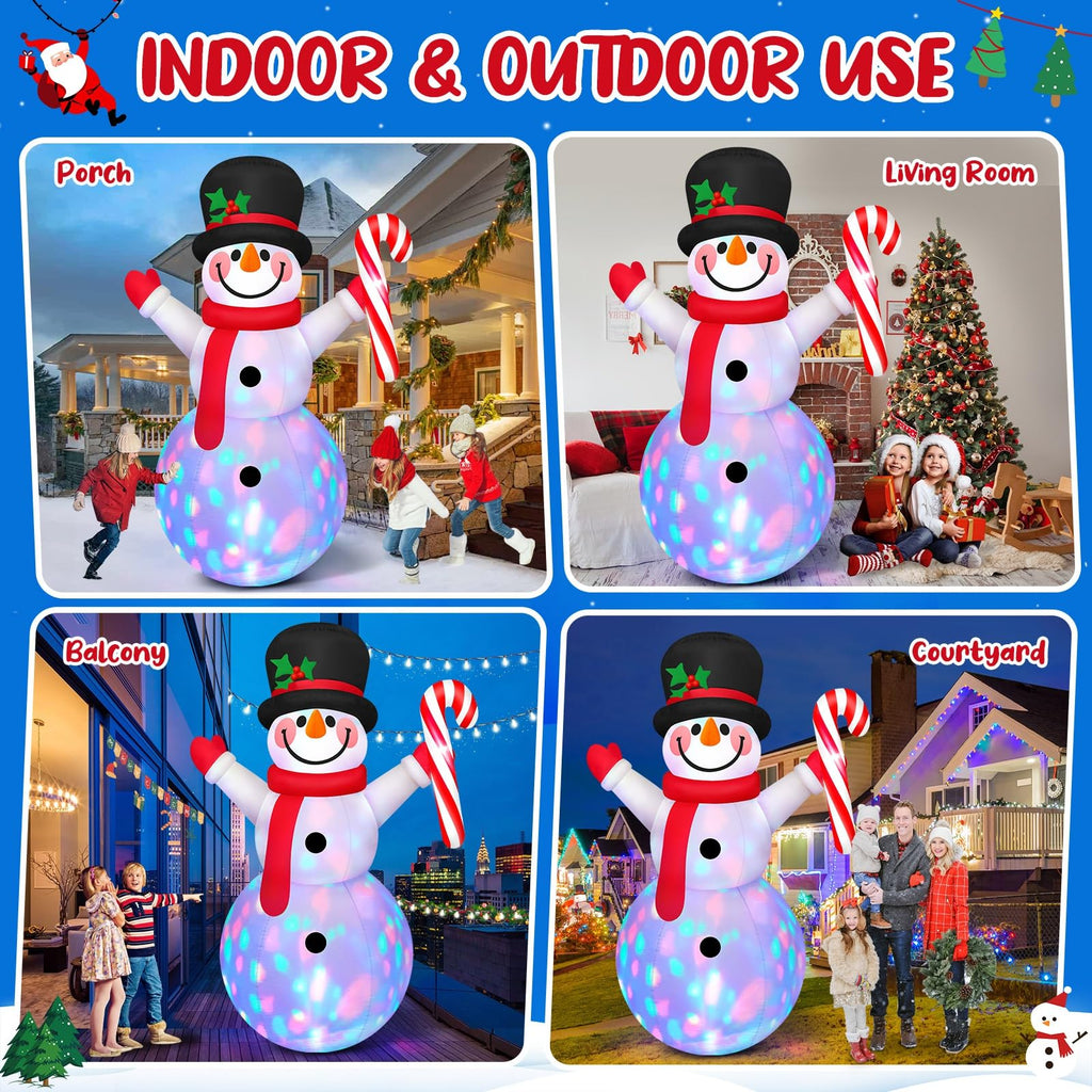 8 FT Tall Christmas Inflatables Outdoor Decorations Blow Up Snowman Inflatable Candy Cane, Build-in Rotating Colorful