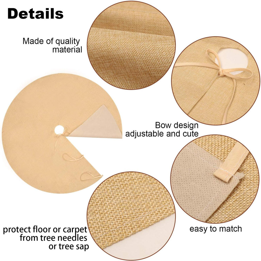 48 Inch Burlap Christmas Tree Skirt, Natural Beige Round Xmas Cover