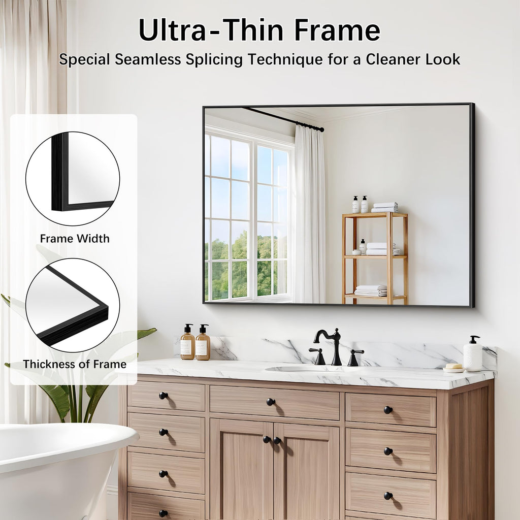 Black Bathroom Mirror for Wall, 30x40 Inch Rectangle Mirrors with Metal Frame, Modern Vanity Wall Mirror Decor Hangs