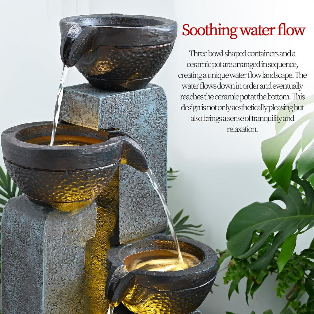 40" Inch Water Fountain Outdoor&Indoor 4-Tiers Large Outdoor Patio Decor Gray Garden Water Fountain for Outside