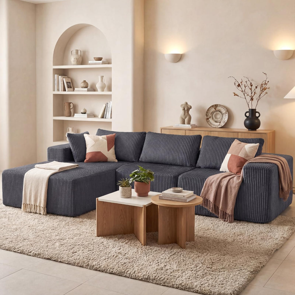 105" Modular Sectional Boneless Couch, Left Chaise L-Shaped Couch