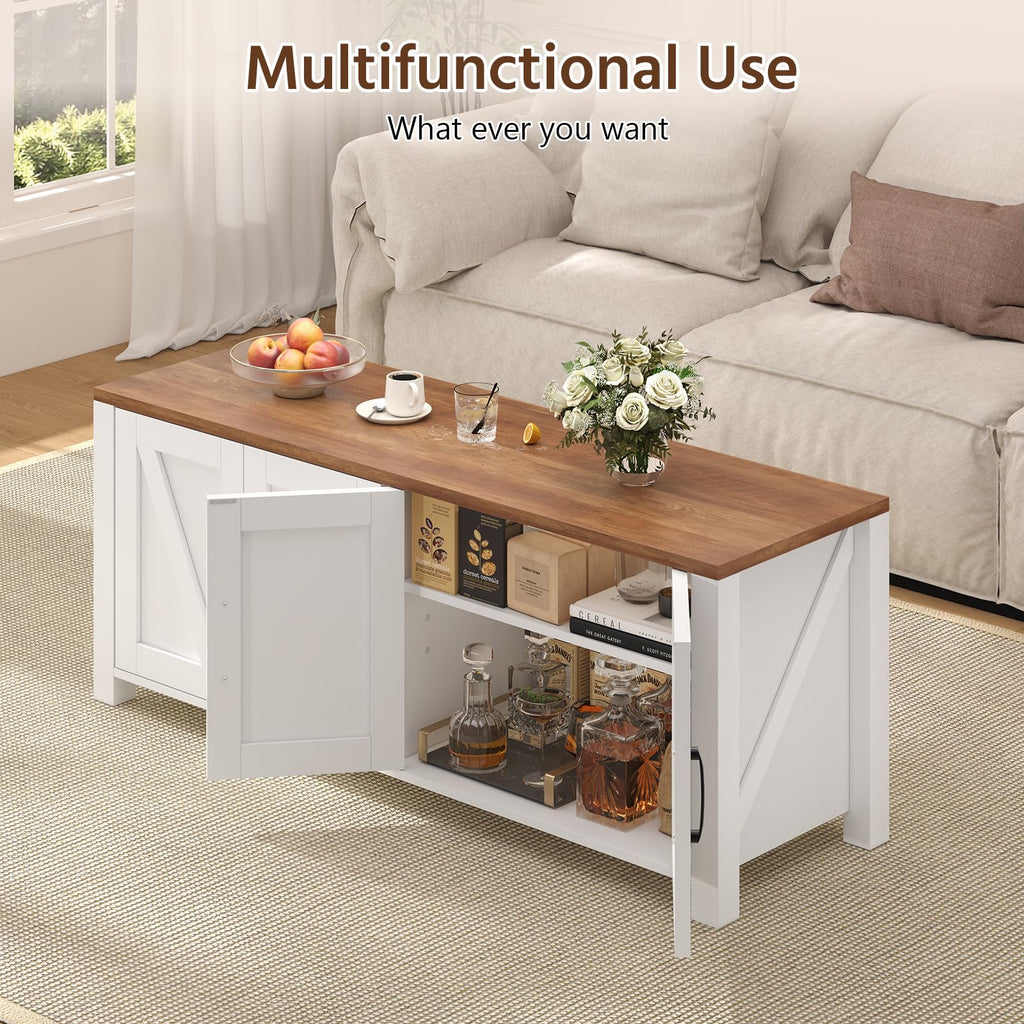 47.3" Shoe Storage Bench, Farmhouse Entryway Bench with 4 Doors & Adjustable Shelves, 2-Tier Shoe Bench, Hallyway