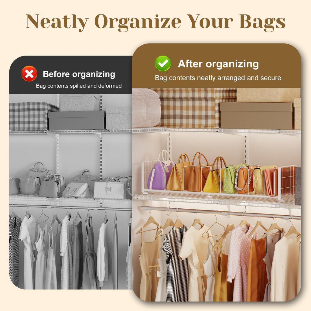 Purse Organizer for Closet, Adjustable Handbag Organizer with Shelf Dividers
