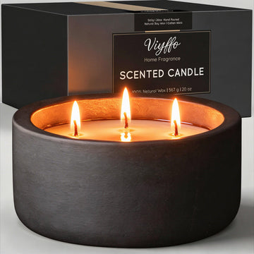 20oz Large Decorative Black Candle - Eucalyptus & Rosemary, 3 Wick Fall Scented Soy Candle for Women & Men, Matte
