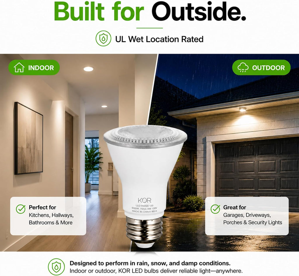 5.5W PAR20 LED Flood Bulb, Dimmable, E26 Base, 5000K Daylight, 6-Pack