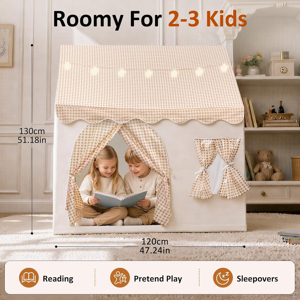 Kids Play Tent with Star Lights & Window & 2 Doors, Playhouse Toy
