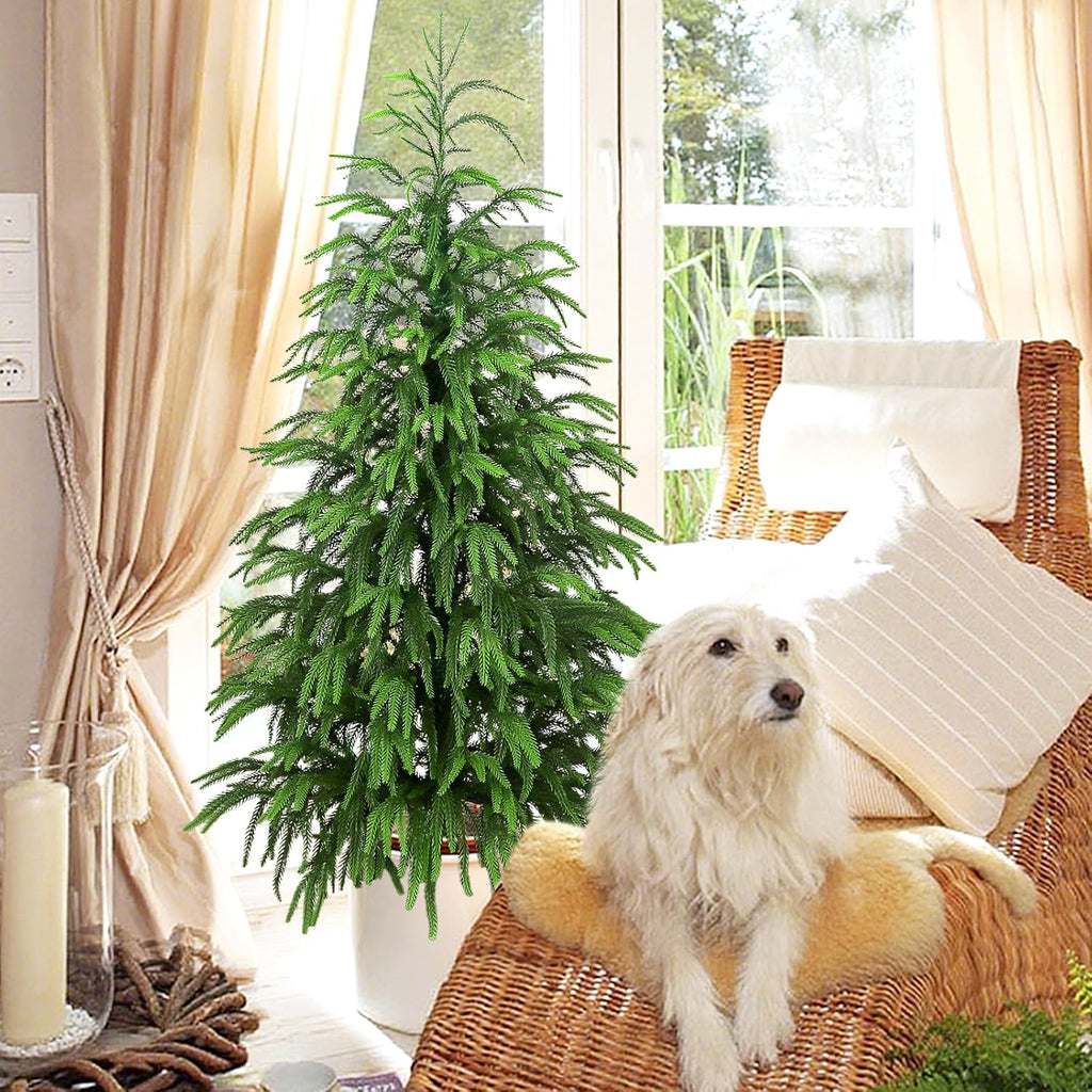 Artificial Norfolk Pine Tree, 4 ft Realistic Christmas Tree, Fake Potted Plants for Front Porch Outdoor Indoor Garden