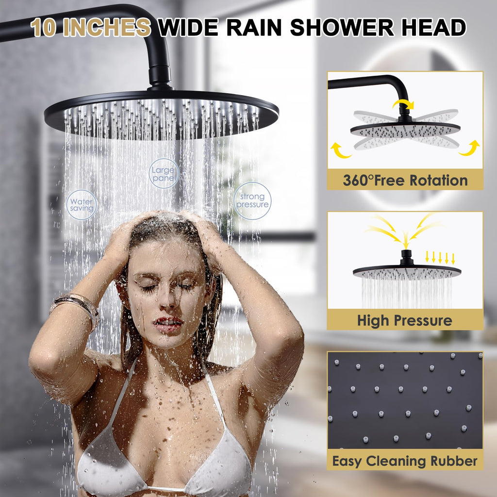 Matte Black Exposed Shower System with 2 Modes HandHeld,3 Functions Tub Shower Faucet Sets with Brass Valve, Shower