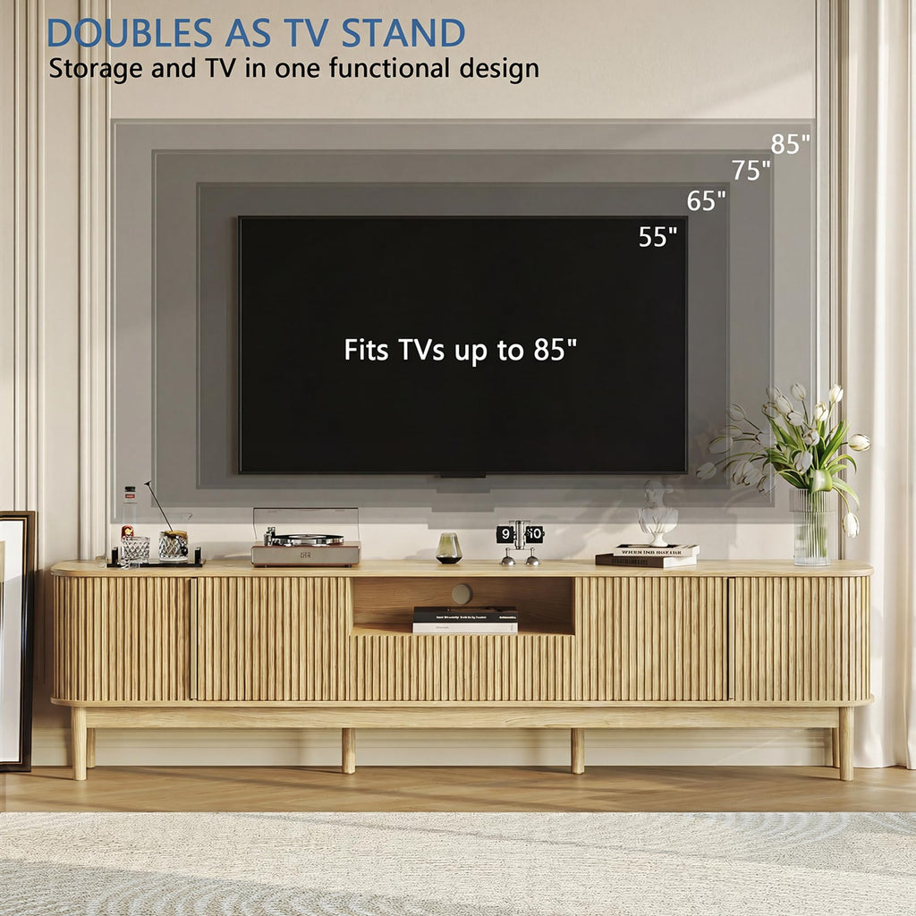 86.6'' Fluted TV Stand for 75/80/85 Inch TVs, Oak TV Console