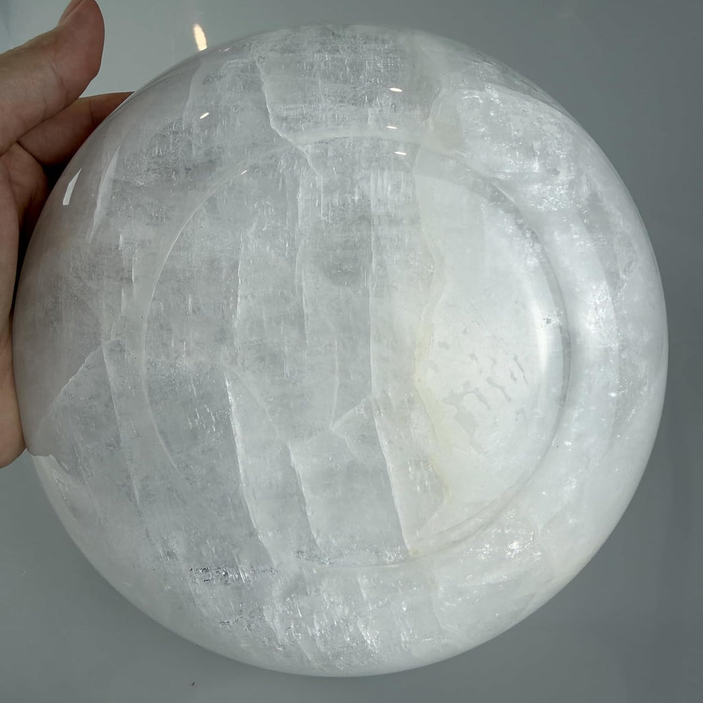 Calcite Stone Bowl, Pure White, Natural Marble Crystal 20cm | Crystals Charging, Hand Carved, Decorative Centerpiece