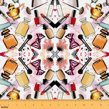 Makeup Fabric By The Yard, Beauty Cosmetics Perfume Upholstery Fabric