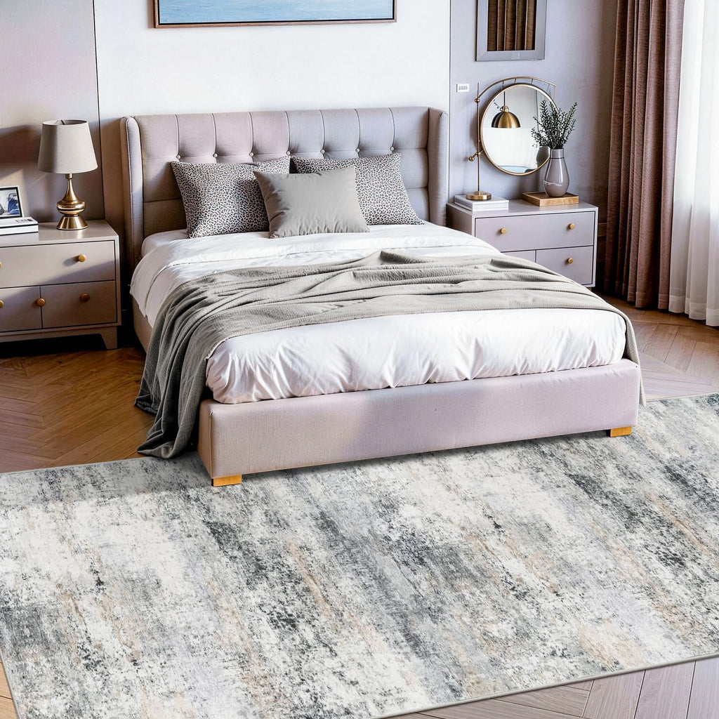 Hallway 4x12 Wide Runner Rug: Soft Abstract Non Slip Indoor Carpet Bluegrey
