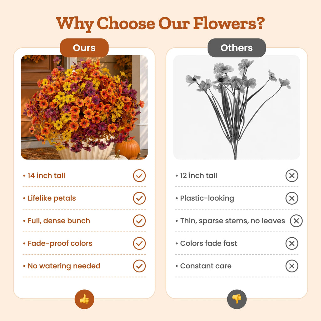 Artificial Fall Flowers Outdoor Fake Mums Brown Orange Yellow