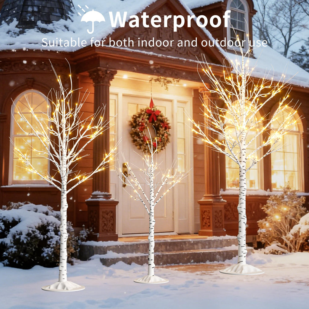 Lighted Birch Tree Set of 3, 464 LEDs Warm White Christmas Tree 4 FT 6 FT 8 FT with Timer, 8 Modes & 4 Brightness