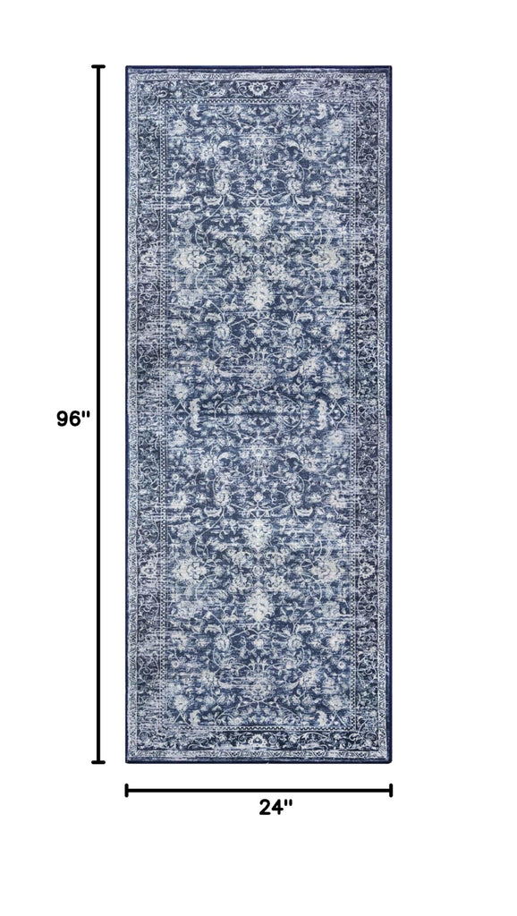 2x8 ft Runner Washable Runner Non-Slip Rug, Blue