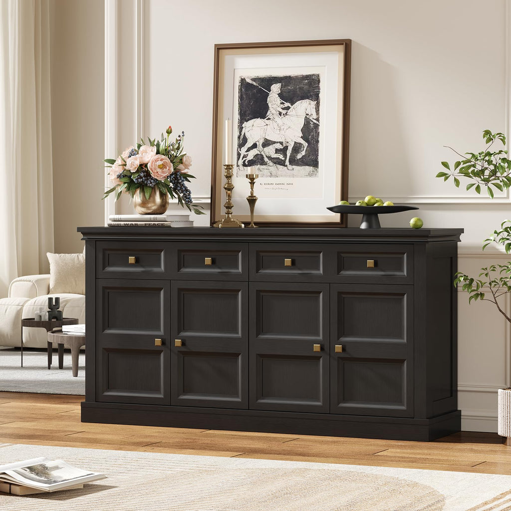 63 Inch Buffet Cabinets with Storage, 4-Doors Sideboard Credenza