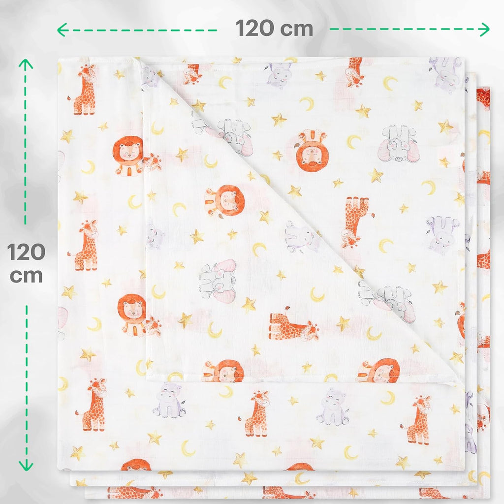 Muslin Swaddle Blankets, Pack - Soft Bamboo Rayon and Cotton Receiving Blankets for Boys & Girls - Adorable Animal