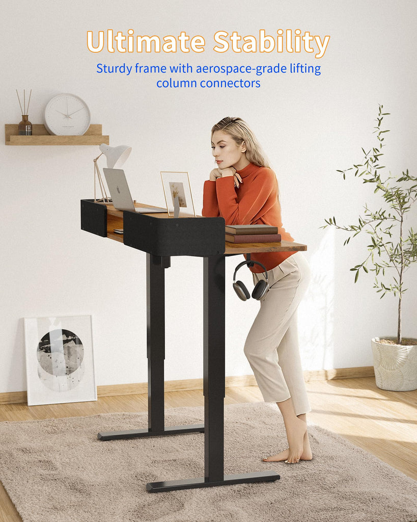 Electric Standing Desk with Drawers, 48 x 24 Inches Adjustable Desk with Storage Shelf, Stand Up Desk with Splice