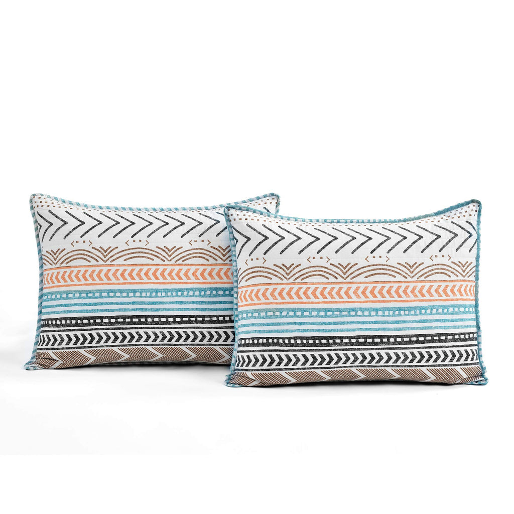 Hygge Geo Cotton Reversible Quilt, 3 Piece Set, Full/Queen, Neutral/Multi - Geometric Striped Bedding - Queen Size