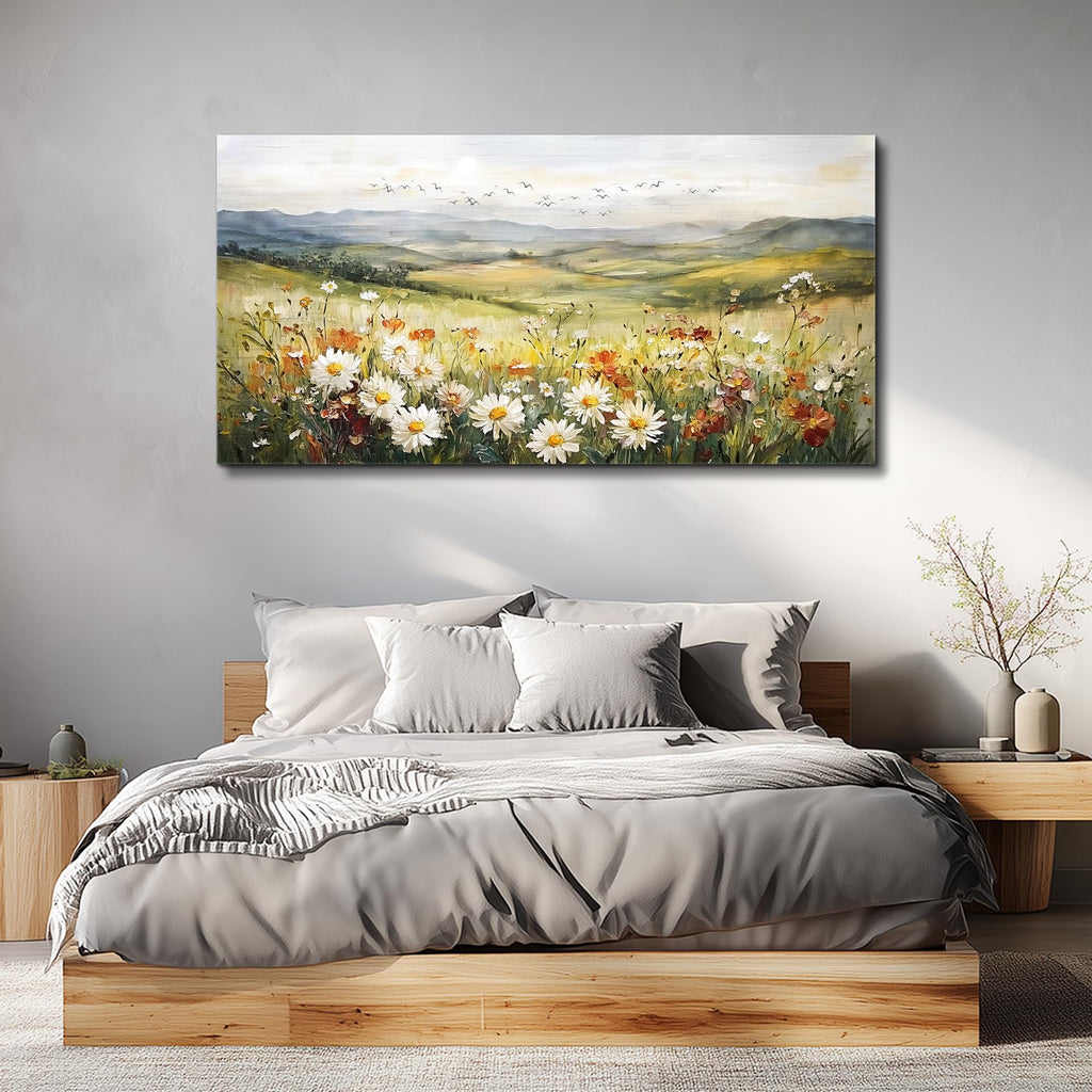 Canvas Wall Art Large Framed Wall Decor Modern Office Wall Decorations Prairie Flowers Landscape Painting Farmhouse