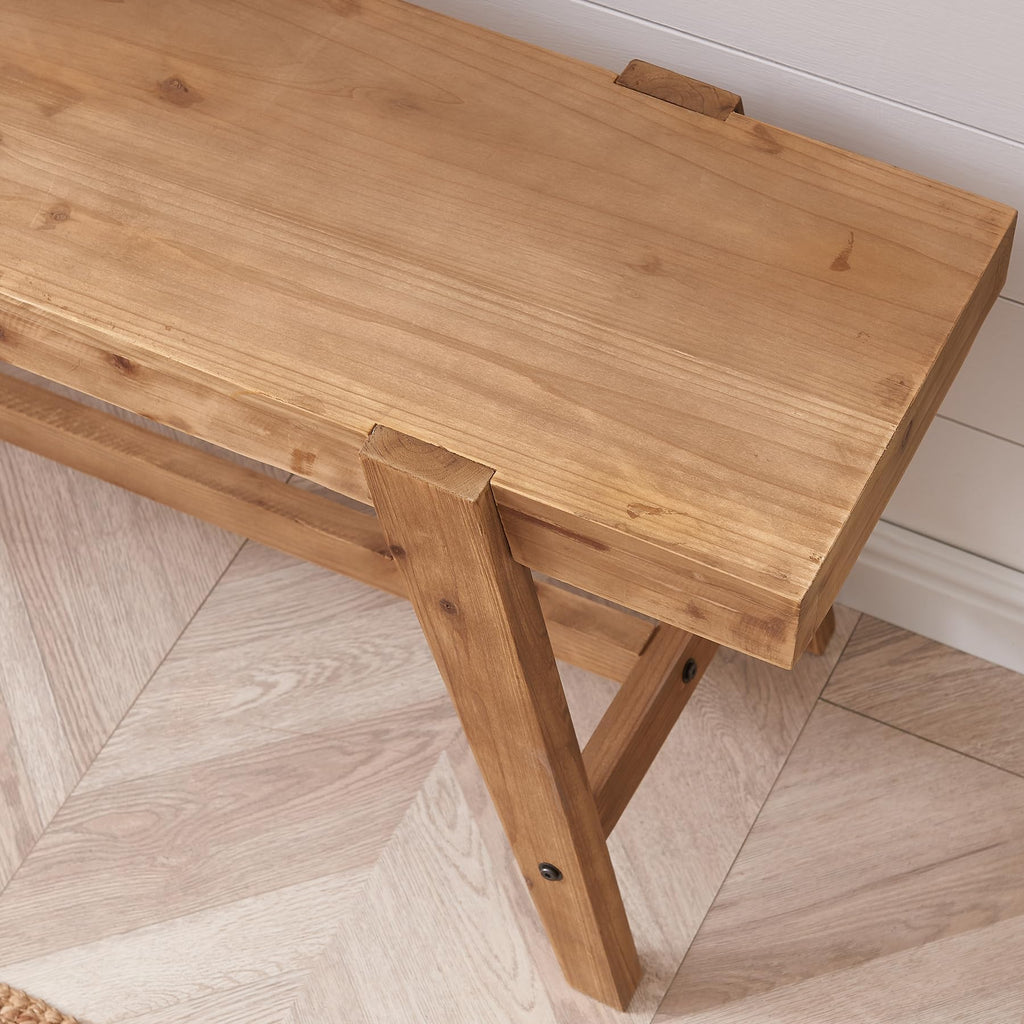 Farmhouse Solid Wood Entryway Bench - 43.4 Inches Rustic Long Bench, Dining Bench with Angled Legs, Hand-Finished