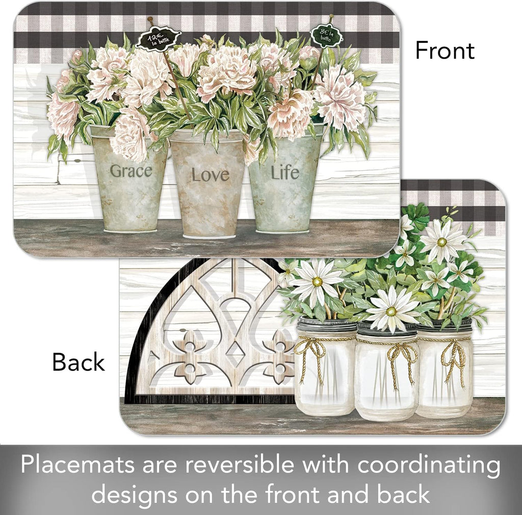 Vintage Farmhouse Reversible Easy Care Placemat 4 Pack - Set of 4