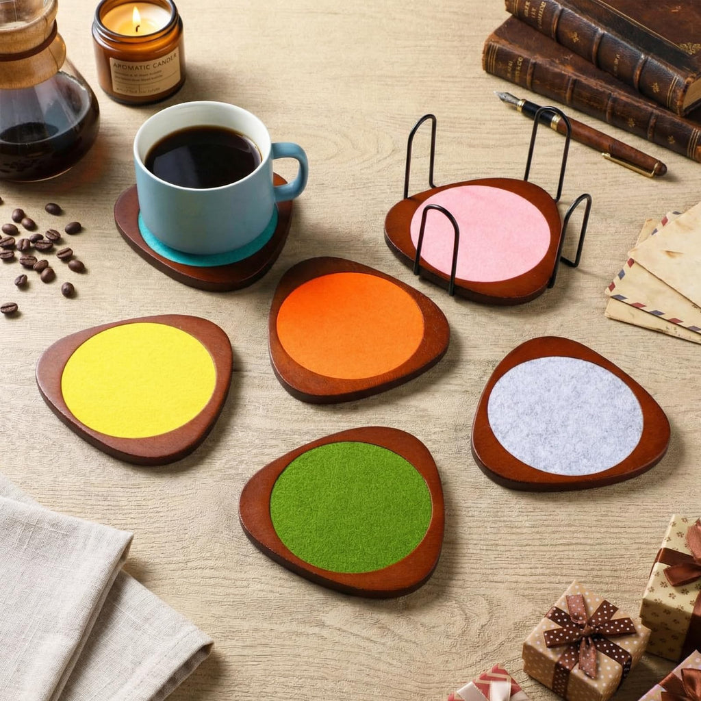 6 Pcs Mid Century Modern Coasters Wood Absorbent Coaster, Colorful