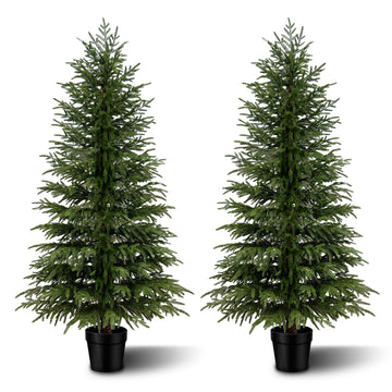 6FT Artificial Cedar Pine Trees 2-Pack, Real Touch Faux Cedar Topiary Set in Black Pots, Tall Indoor Outdoor Fake
