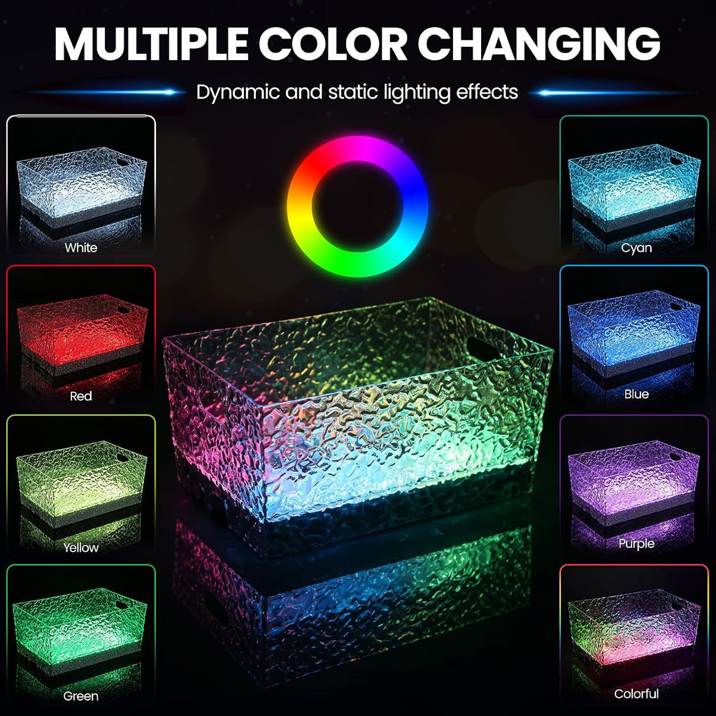 LED Acrylic Ice Buckets for Parties, 15L Lighted Beverage Tub with Rechargeable, 7-Color Large Champagne Bucket