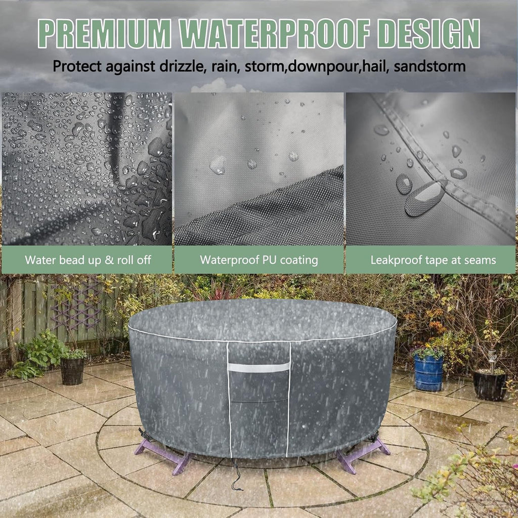 Round Outdoor Furniture Cover Waterproof, Round Patio Furniture Covers Table and Chairs Set, Heavy Duty 600D, 62" Dia