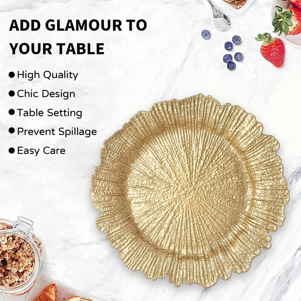 Gold Charger Plates, Reef Plate Chargers for Dinner Plate, Round Plastic Table Chargers for Thanksgiving - Set of 12