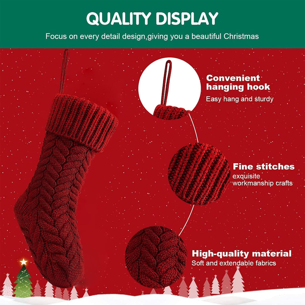Inch Christmas Stockings, 6 Pack Large Cable Knit Xmas Decor - Set of 6