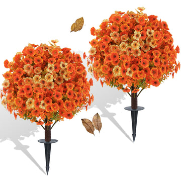 Dense Fall Artificial Mums Topiary Ball Trees 2-Pack UV Resistant