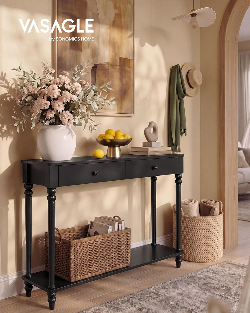 Mariel Collection - Console Table, Narrow Entryway Sofa Table with Drawers and Shelf, Solid Wood Legs, Mid-Century