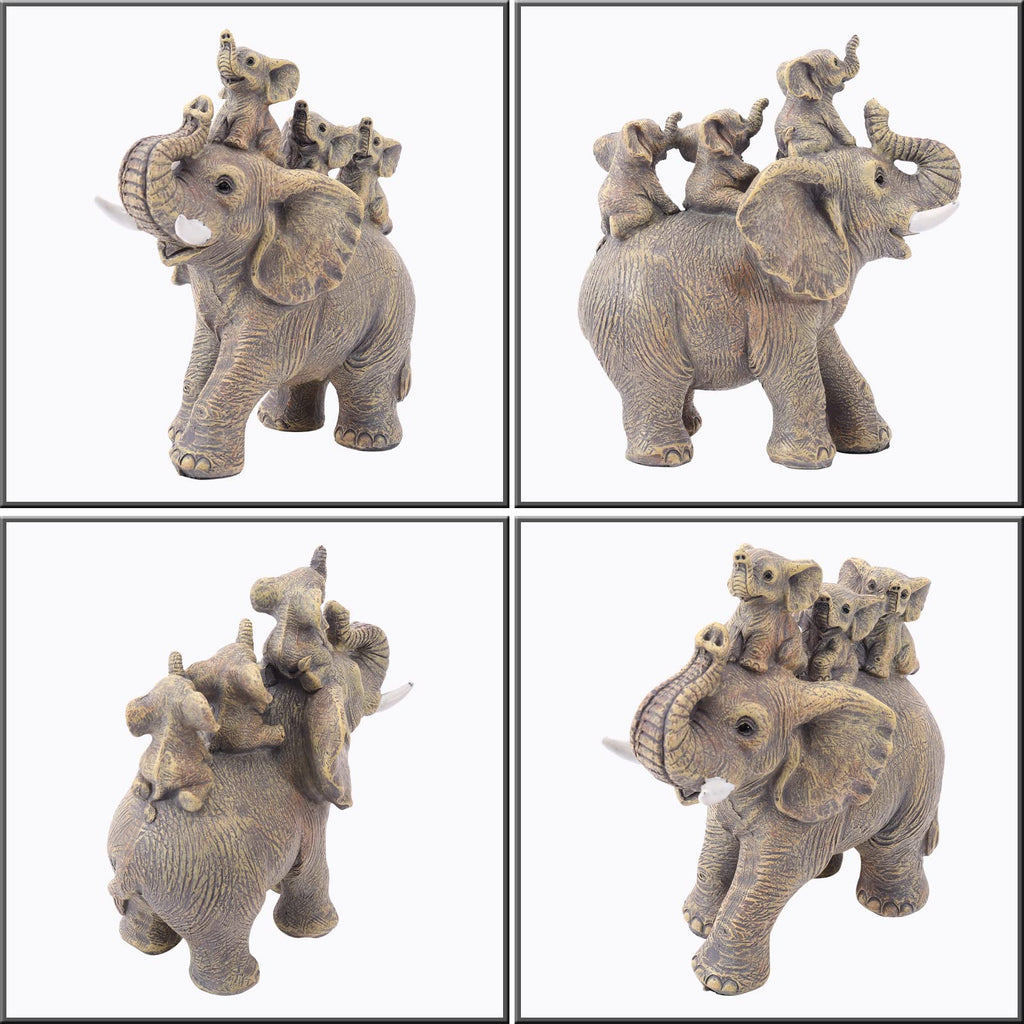 Elephant with Three Calves Statue Good Luck Decor Gift for Women
