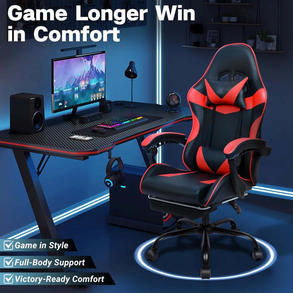 Gaming Chair with Footrest and Lumbar Support, Height Adjustable Chair with 360°Office Desk Chair, Heavy Duty 330lbs