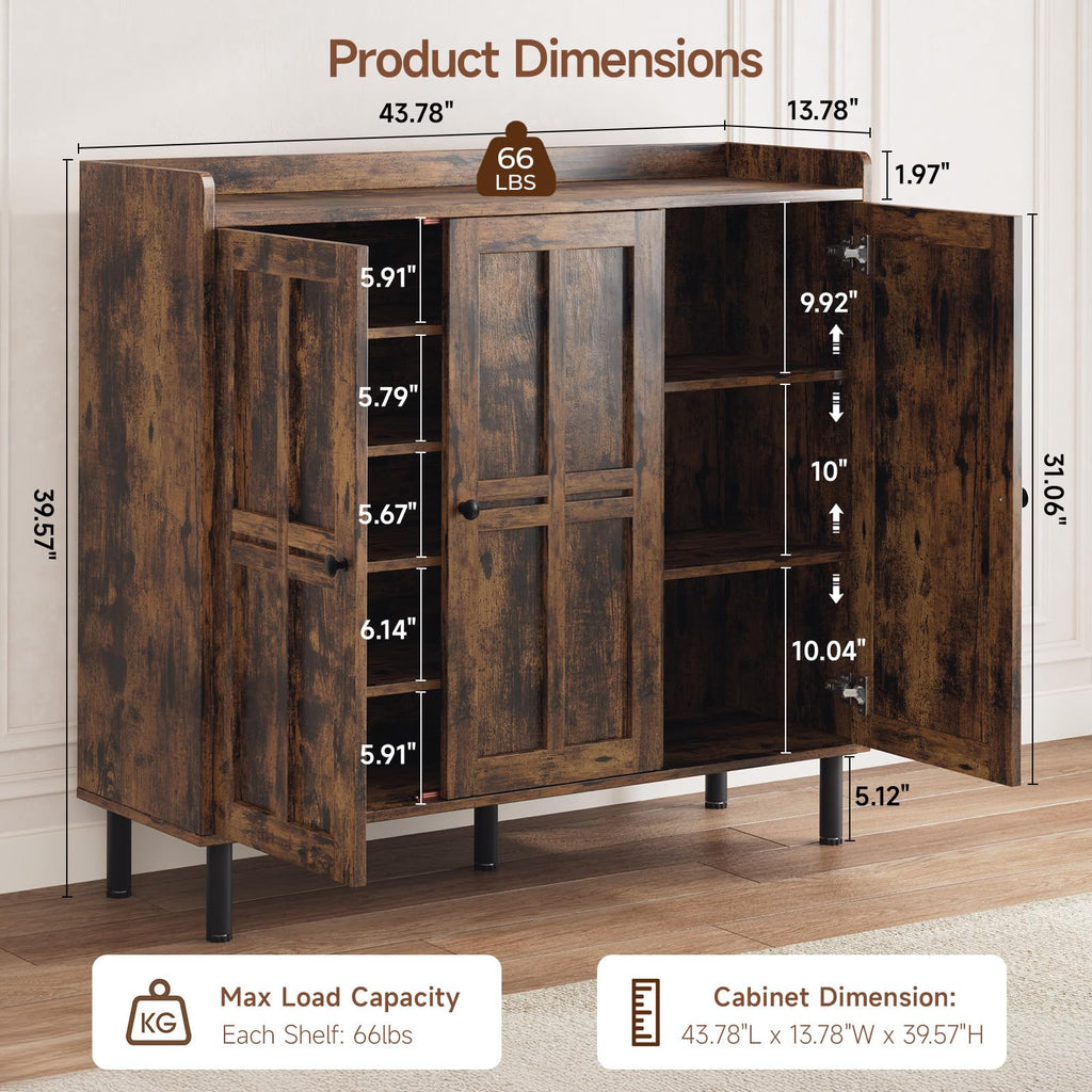 Shoe Cabinet with 3 Doors, Shoe Rack, Rustic Brown