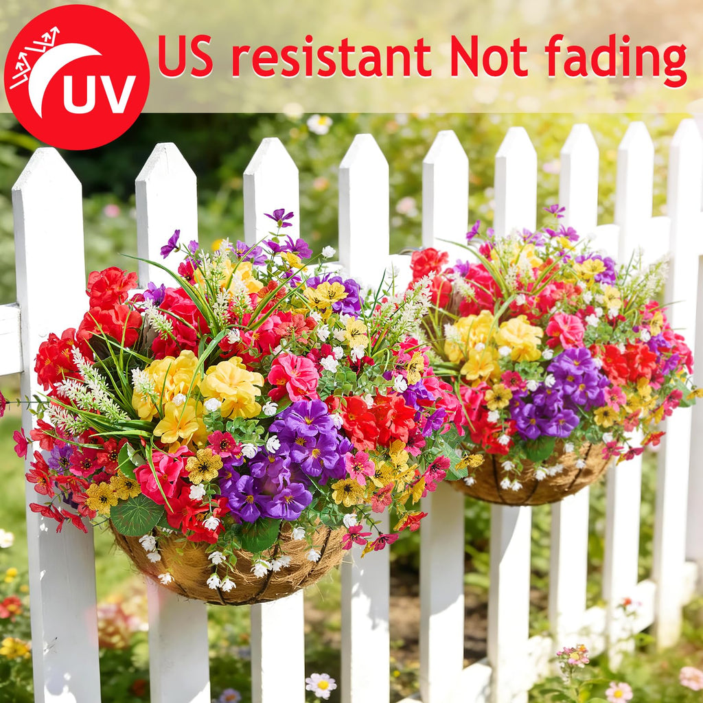 16 Bundles UV Resistant Silk Artificial Outdoor Flowers for Window Box