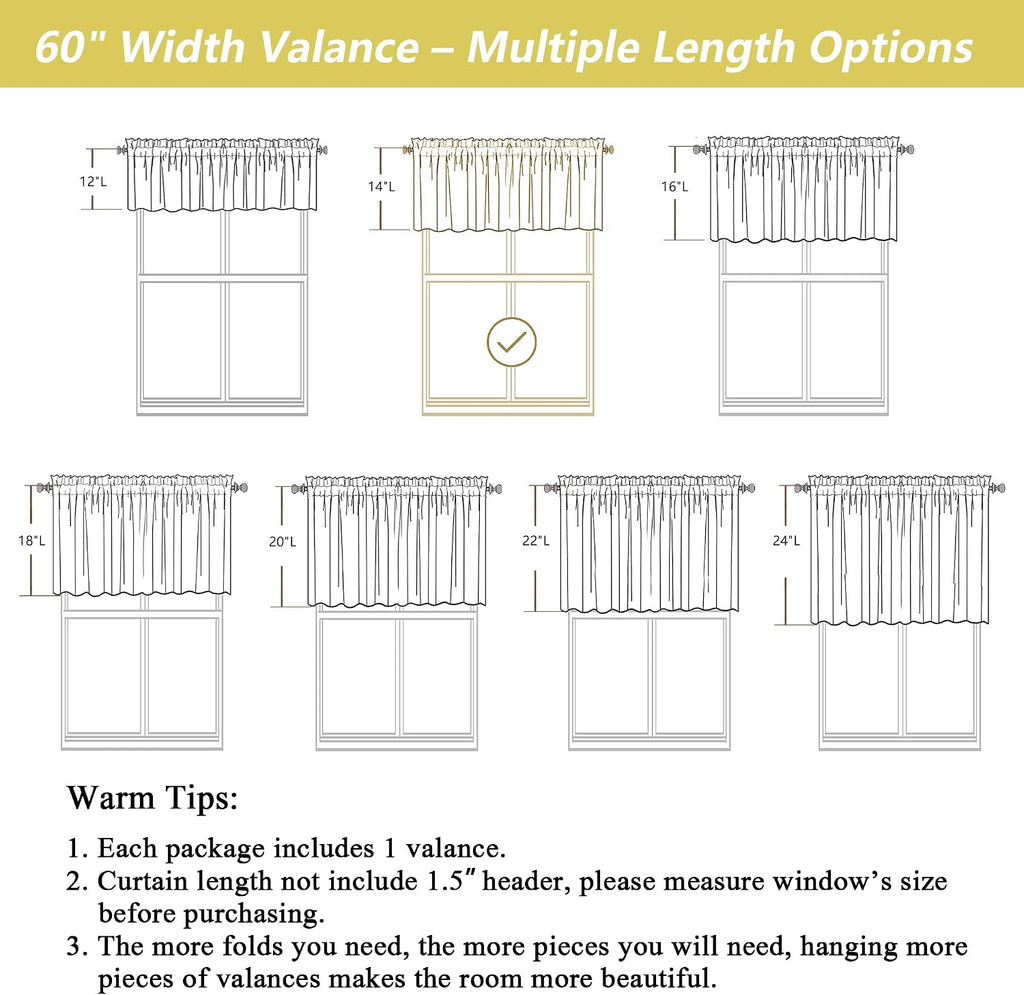 Linen Valances for Windows, Light Filtering Faux Linen Textured Small Short Window Curtain for Bathroom Basement