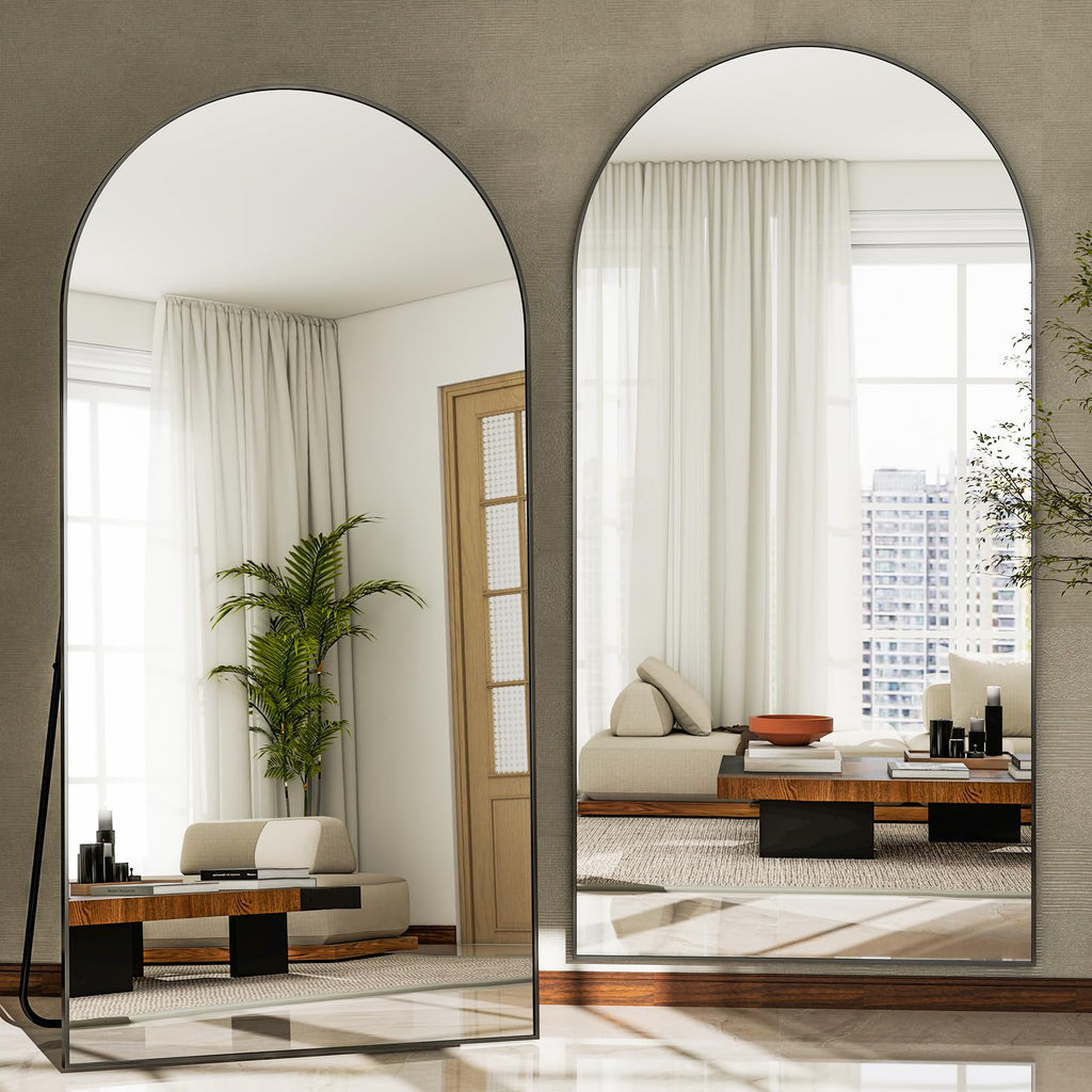 30x71 Arched Full Length Mirror, Large Full Body Floor Mirror Black