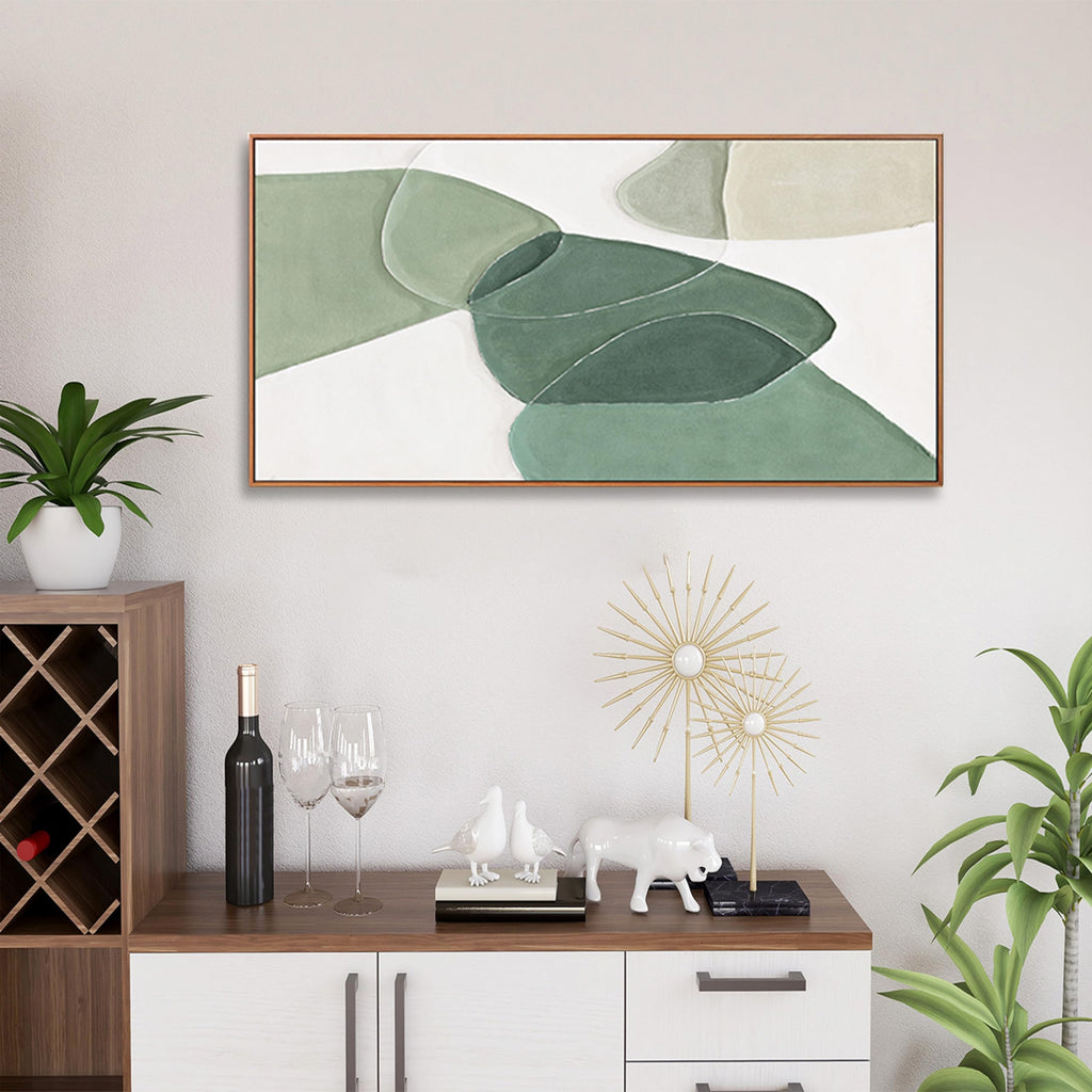 Abstract Canvas Wall Art Color Block Line Art Prints Green and white geometric color block line art Painting Framed