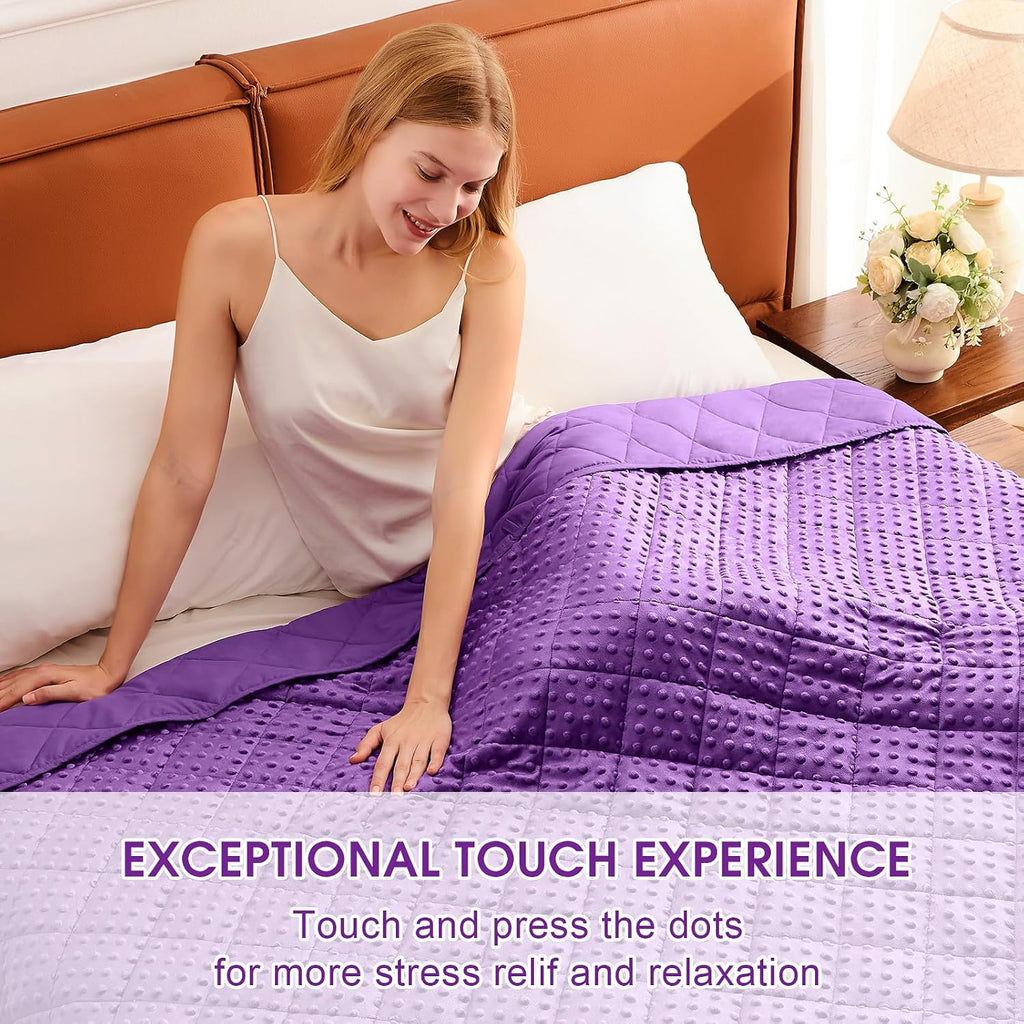 Purple Weighted Blanket for Adults 15lbs, 48"x72", Twin Full Size Cooling Minky Heavy Throw Blanket for 140-160lbs