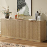 67" Fluted Oak Buffet Cabinet Sideboard with Storage, Large Credenza with 6 Doors