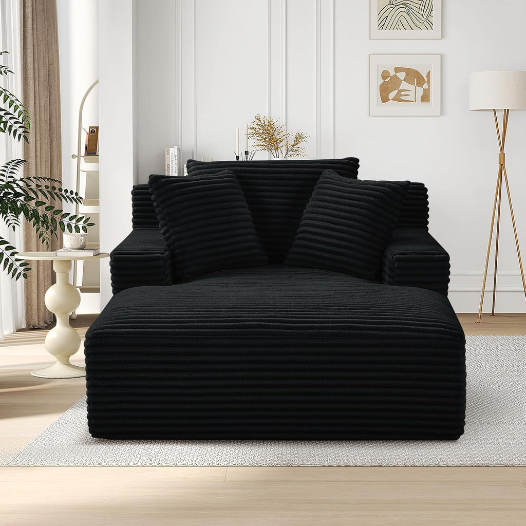 Oversized Chaise Lounge Chair Indoor,50" W Upholstered Corduroy Sofa with 3 Pillows,Comfy Fluffy Cloud Couch,Modern