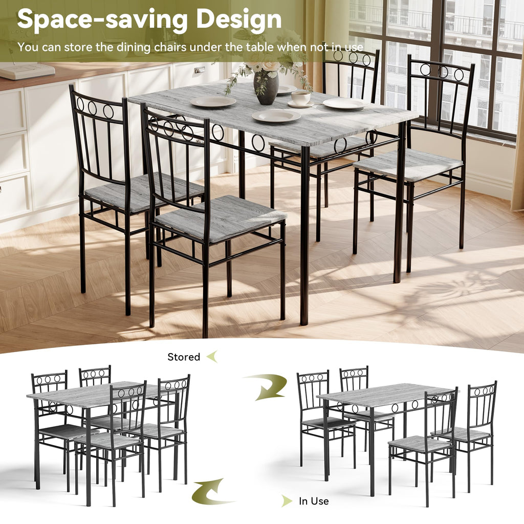 5 Piece Dining Table Set, Wood Kitchen Table and Chairs for Small Space, Breakfast Nook, Easy Assembly, Grey