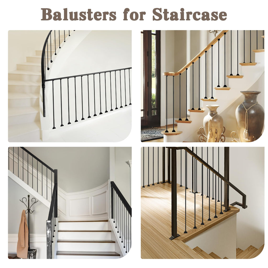 16 Pcs Wrought Iron Balusters for Staircase, 1/2" x 44" Hollow Straight Iron Spindles Deck Balusters, Deck Railing