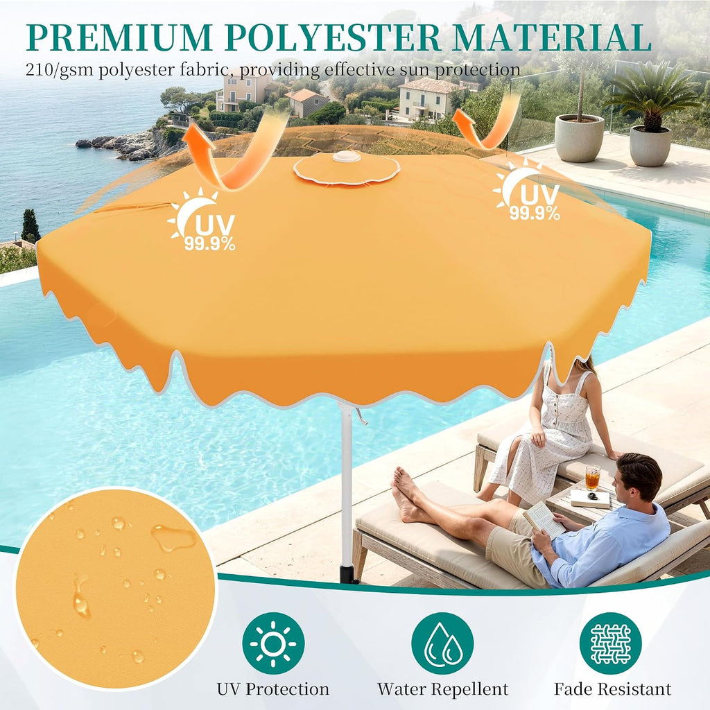 Patio Umbrella with Wavy Trim, UV-Fade-Resistant Canopy, Crank & Tilt - Mustard Yellow 7.5ft