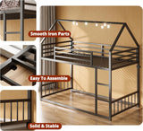 Bunk Bed Twin Over Twin, House Bunk Bed Frame with Ladder and Guardrail