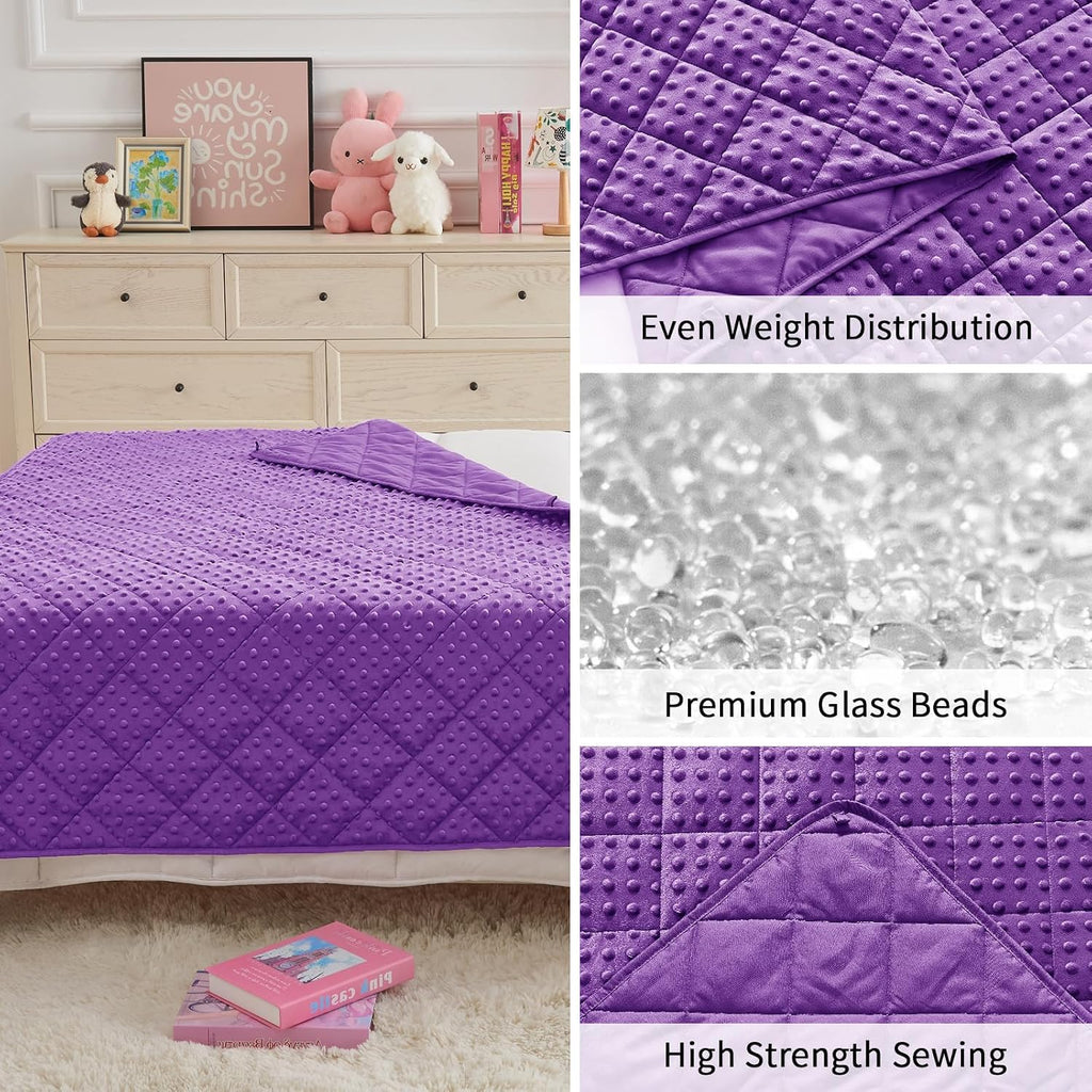 Purple Weighted Blanket 10lbs, 40"x60", Twin Size Breathable Cooling Minky Heavy Throw Blanket for 80-120lbs, Soft