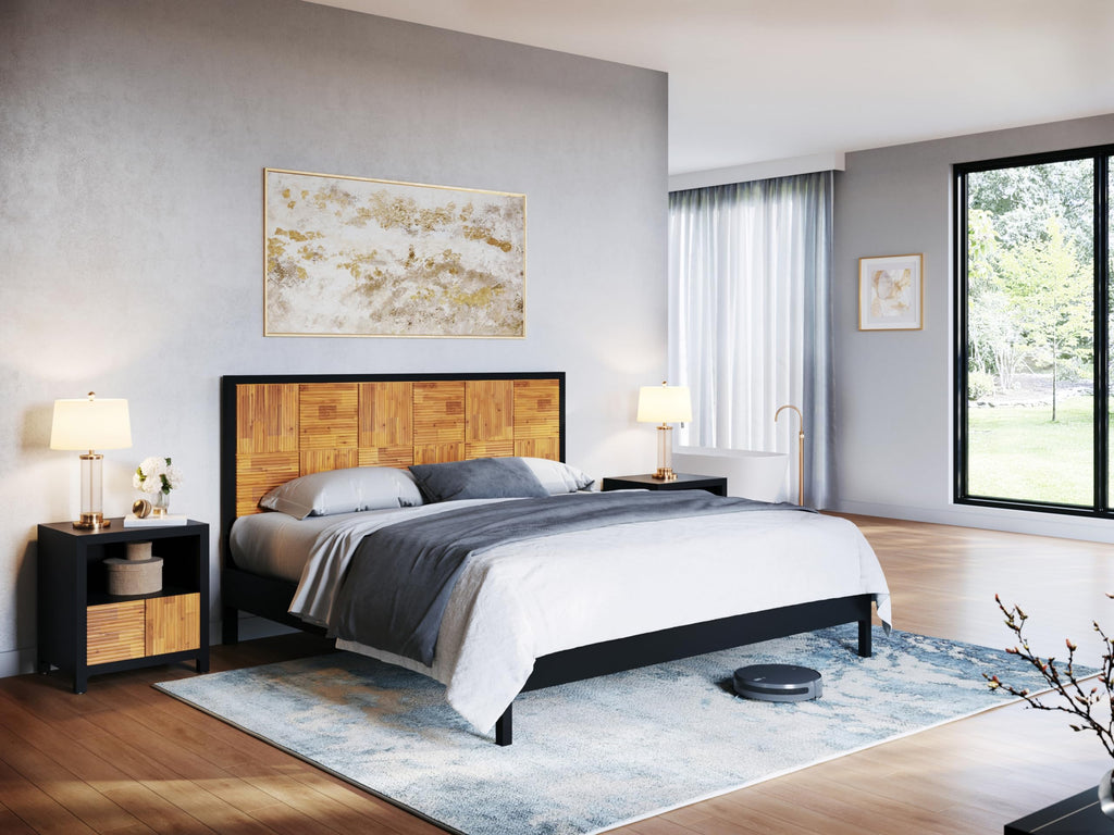 Madia Wood Nightstand, Fully Assembled Mid-Century Modern Side Table in Black and Teak Brown, Elegant Bedroom Decor